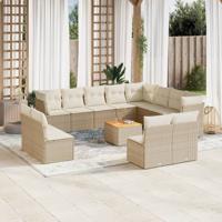 13-delige Loungeset met kussens poly rattan beige - thumbnail
