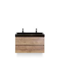Maxx XL Badmeubelset 100 cm - Natuur Eiken - Wastafel Lucca 2 kraangaten - thumbnail