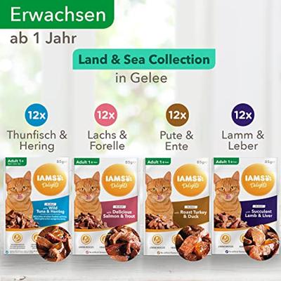 Iams Delights Land & Sea Collection 48x85 gr zakjes kat 2 x (48 x 85 g in gelei)