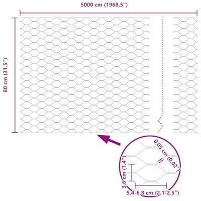 VidaXL Hexagon hek zilver 0,8 x 50 m gegalvaniseerd staal
