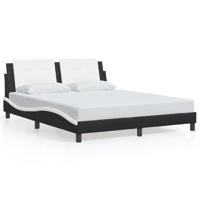 Bedframe met hoofdbord kunstleer zwart en wit 160x200 cm - thumbnail
