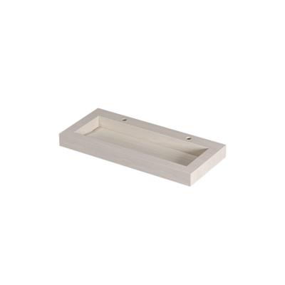 INK Pitch Wastafel keramische slab centraal met drain en front en side skirts 2 kraangaten 100x45x9 Travertin mat