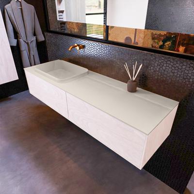 Badkamermeubelset Mondiaz Erin 150 cm met 2 Lades met RIDGE Wastafel Links Linen Zonder Kraangaten Greeploos Mat Underlayment