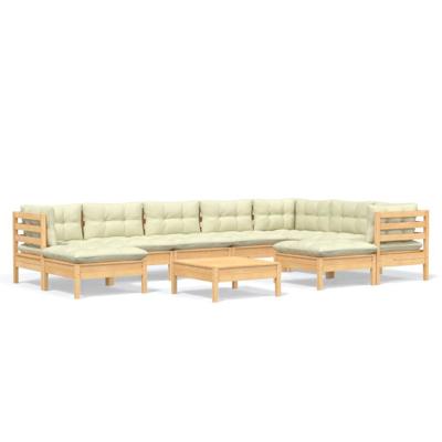 10-delige Loungeset met crèmekleurige kussens massief grenenhout - thumbnail