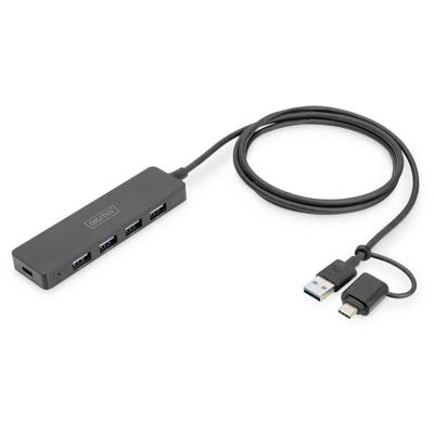 Digitus DA-70236 DA-70236 USB-hub 4 poorten USB-A USB 3.0 5 GBit/s Met USB-C stekker Zwart