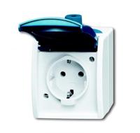 Busch-Jaeger wandcontactdoos met klapdeksel randaarde grijs/blauwgroen - thumbnail