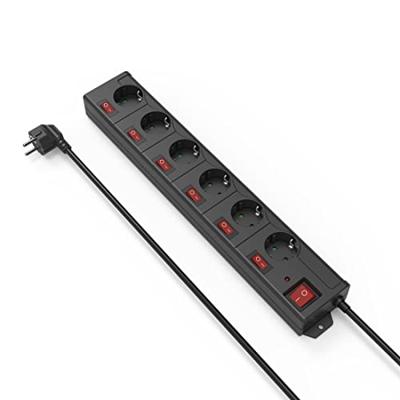 Hama Stekkerdoos, 6-voudig, overspanningsbev., 90 , ind. schakelbaar,1,4m Kabel Zwart - thumbnail