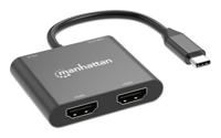 Manhattan USB 2.0 Adapter [1x USB-C stekker - 4x HDMI-bus, USB 2.0 bus A, USB-C bus (Power Delivery)] 15 cm 4K UHD, Stekker past op beide manieren, Met laadbus - thumbnail