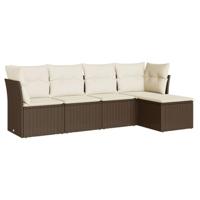 5-delige Loungeset met kussens poly rattan bruin - thumbnail