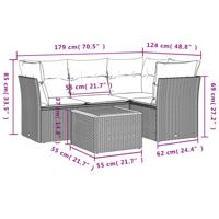 5-delige Loungeset met kussens poly rattan zwart - thumbnail