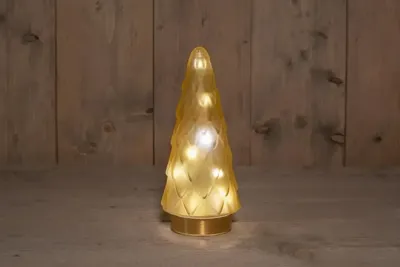Anna&apos;s Collection LED glazen boom gouden voet mat goud Ø 10,5 x 24,5cm