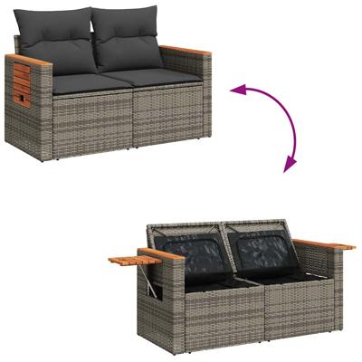 6-delige Loungeset met kussens poly rattan grijs - thumbnail