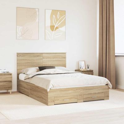 Bedframe met hoofdeinde Sonoma Eiken 135 x 190 cm Bewerkt hout