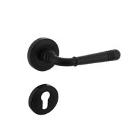 Deurkruk Emily op rozet verdekt met rillen ø55x10mm met nokken en cilinderrozetten zwart - thumbnail