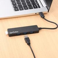 Manhattan 164924 USB-C (USB 3.2 Gen 2) multiport hub 4 poorten Zwart - thumbnail