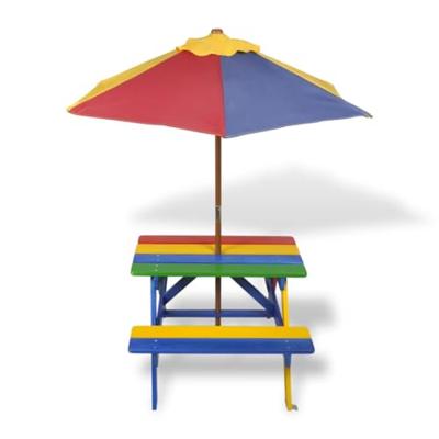 Kinderpicknicktafel met banken en parasol hout meerkleurig - thumbnail