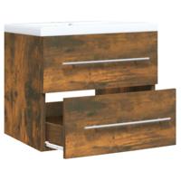 Wastafelkast met ingebouwde wasbak gerookt eikenkleurig - thumbnail