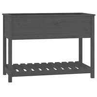 VidaXL Plantenbak met schap 111,5x54x81 cm massief grenenhout grijs - thumbnail