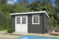 Outdoor Life Amira Blokhut 400x295 cm 28 mm vuren Green Grey-Wit gecoat- Lessenaarsdak- - Outdoor Life - thumbnail