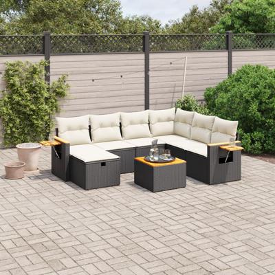 7-delige Loungeset met kussens poly rattan zwart