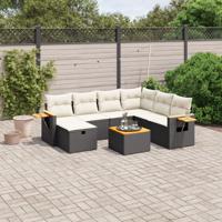7-delige Loungeset met kussens poly rattan zwart - thumbnail