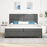 Boxspring bed met matras Donkergrijs 200 x 200 cm Stof - thumbnail