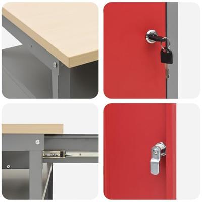Werkbankset met lade 3 pcs Rood en Grijs Gepoedercoat staal