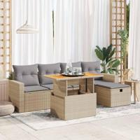 6-delige Loungeset met kussens poly rattan acacia beige - thumbnail