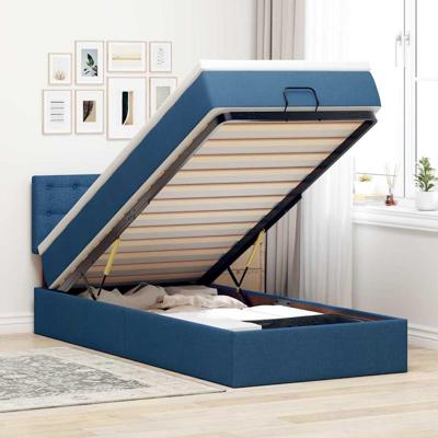 Ottoman bed met matras en LED's 80x200cm stof blauw