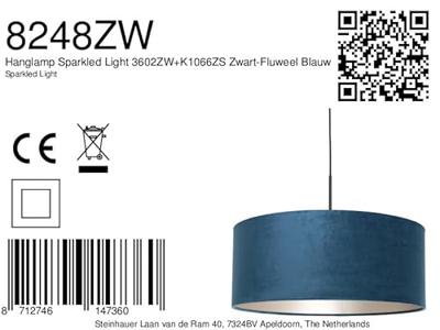 Steinhauer HanglampSparkled zwart met blauw velvet - 8248ZW