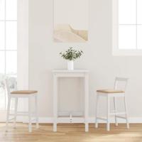 Barkrukken met kussens 2 stuks wit massief hout rubber - thumbnail