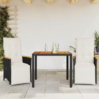 3-delige Bistroset met kussens poly rattan zwart - thumbnail
