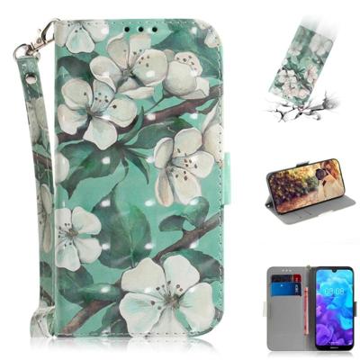 3D gekleurde tekening aquarel bloem patroon horizontale Flip lederen case voor Huawei Y5 (2019)/Honor 8s met houder & kaartsleuven & portemonnee