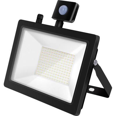 LED Bouwlamp 100W met Sensor - 4000K Natuurlijk Wit - IP65 Waterdicht - Mat Zwart - Aigi Stado