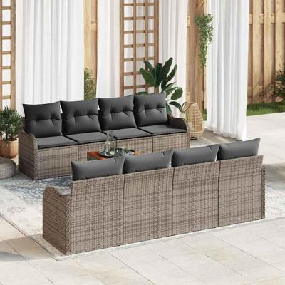 Tuinbankenset met kussen 9 pcs Grijs poly rattan