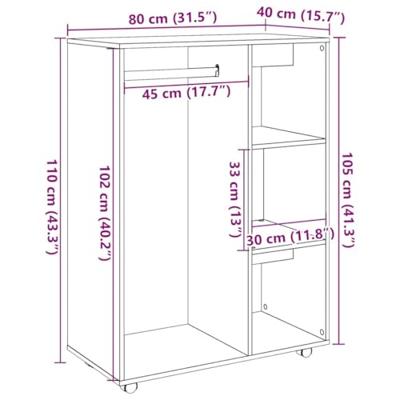 Kledingkast 80x40x110 cm bewerkt hout artisanaal eikenkleur