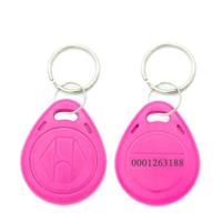 10 stuks 125KHz TK/EM4100 proximity ID kaart Chip Sleutelhanger sleutel ring (roze) - thumbnail