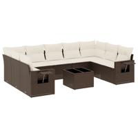 9-delige Loungeset met kussens poly rattan bruin - thumbnail