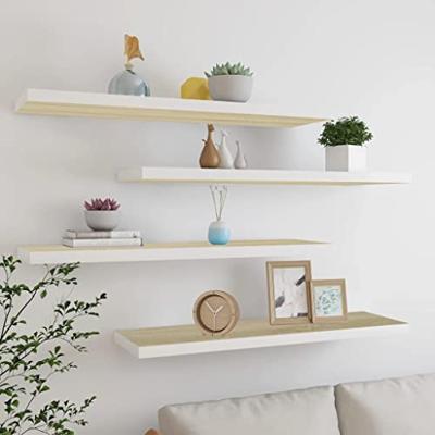 VidaXL Wandschappen zwevend 4 st 120x23,5x3,8 cm mdf eikenkleurig wit VidaXL Wandschappen zwevend 4 st 120x23,5x3,8 cm mdf eikenkleurig wit