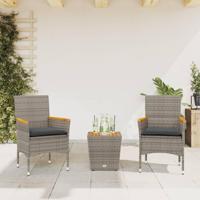 3-delige Bistroset met kussens poly rattan en glas grijs - thumbnail