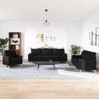 3-delige Loungeset met sierkussens stof zwart - thumbnail