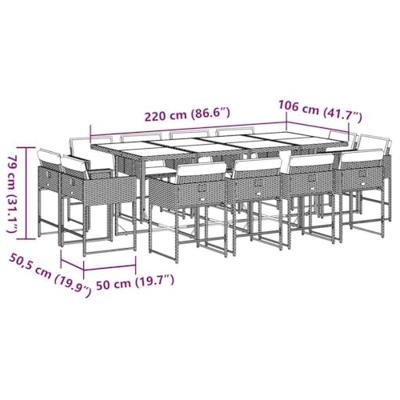 13-delige Tuinset met kussens poly rattan lichtgrijs