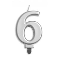 Kaars 6 jaar zilverkleurig luxe - thumbnail