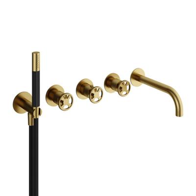 Thermostatische Badkraan Hotbath Cobber @Work Inbouw Met 2 Stopkranen En Handdouche Met Uitloop Geborsteld Messing PVD