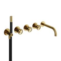 Thermostatische Badkraan Hotbath Cobber @Work Inbouw Met 2 Stopkranen En Handdouche Met Uitloop Geborsteld Messing PVD - thumbnail