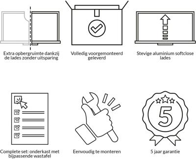 Saqu Gaia voorgemonteerd badmeubel met aluminium greeplijst incl. wastafel 100x51,5cm wild eiken