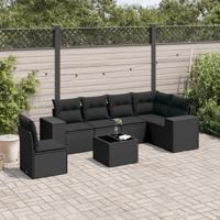 7-delige Loungeset met kussens poly rattan zwart - thumbnail