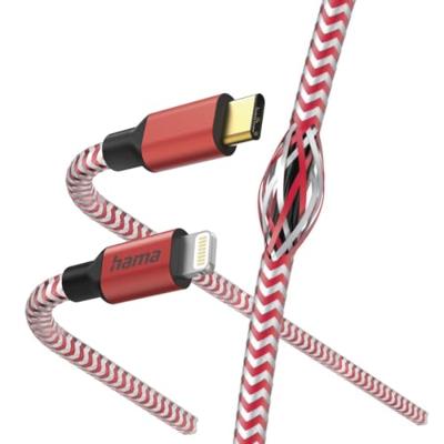 Hama Reflected USB C-oplaadkabel - Lightning (480 Mbps, 20 V, 3A, verguld, afscherming, 1,5 m) rood