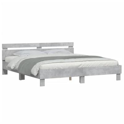 Bedframe met hoofdeinde en LED-licht betongrijs 160x200 cm