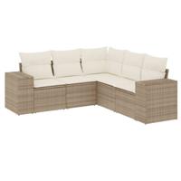 5-delige Loungeset met kussens poly rattan beige - thumbnail